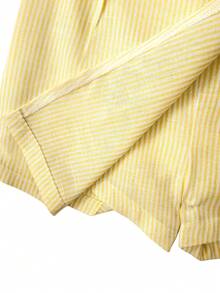 SHEIN Elladie kids 少女 2 件套清新學院風不對稱短褲，藍黃配色，不對稱前包覆設計，兩側附可拆式同布蝴蝶結，適合夏季出遊、日常上學、校園週末旅行、野餐、輕旅行、海邊 - 彩色 - 查看 5