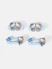 HELLO KITTY AND FRIENDS | SHEIN 4Pcs Sanrio Blue Wavy Edge Cute Kitten Square Tip Clip Seamless Hairpin - Multicolor - View 3