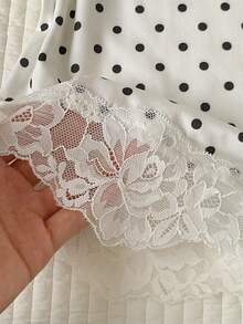 Comfortcana 夏季休閒蕾絲拼接圓點女款背心上衣 - 白色 - 查看 4