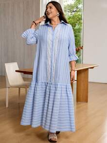 Rosumi Vestido Casual de Festa e Viagem com Listras, Blocos de Cores e Pregas para Mulheres - Multicolorido - Visão 6