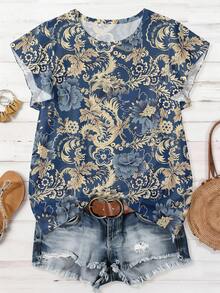 Mellowie Plus Size Women's Blouse Vintage Floral Print Pattern Casual Minimalist Suitable For Spring/Summer Business Casual Outing Vacation - White - View 2