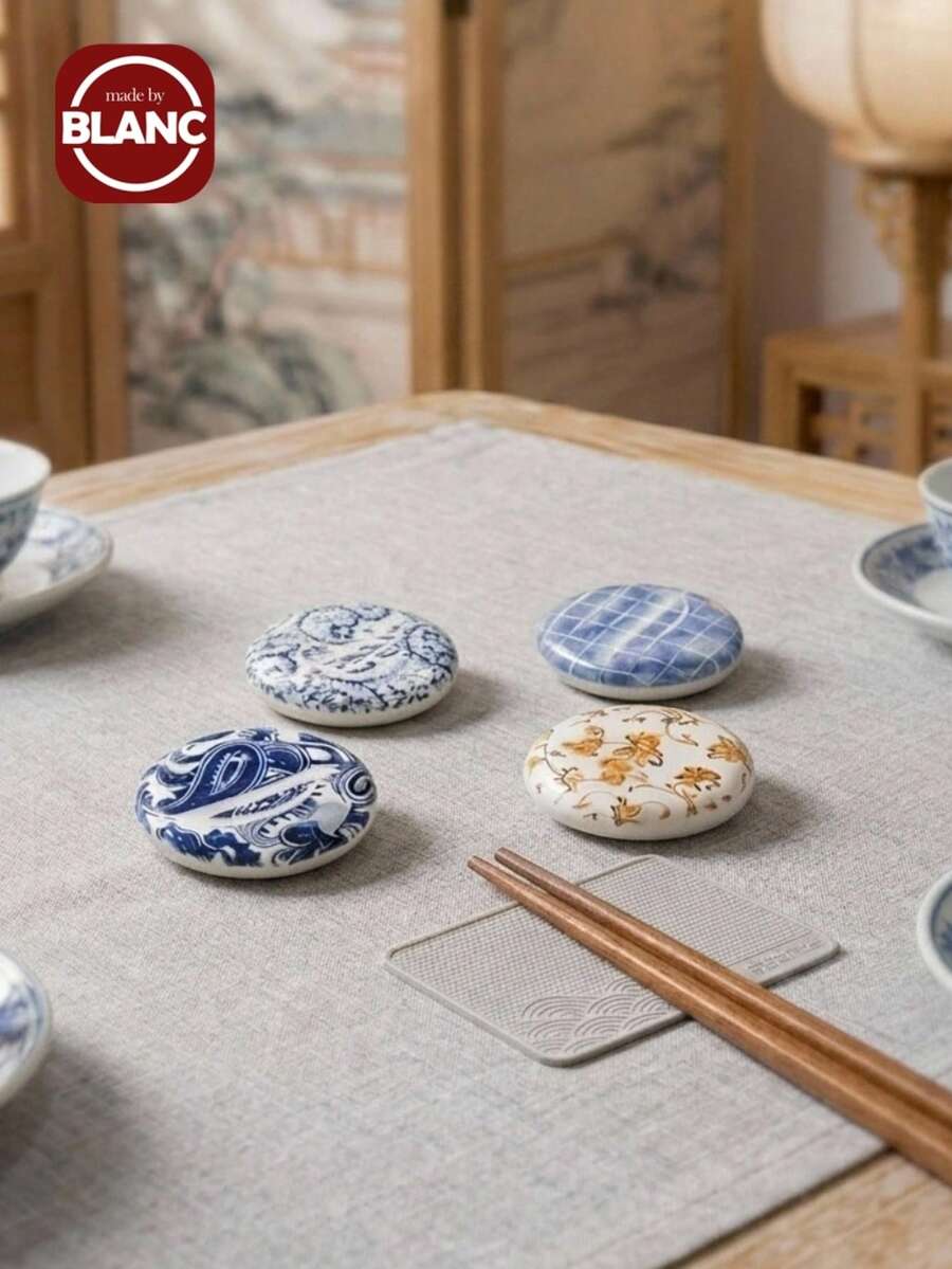 Madebyblanc 1件装4款日式筷架,日式图案筷托,复古凹槽设计陶瓷家居装饰品 - 多色 - 查看 1