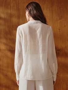 Anewsta Women's Sheer Mesh Ruffle Collar Sexy Long Sleeve Blouse Golf White Autumn - White - View 2