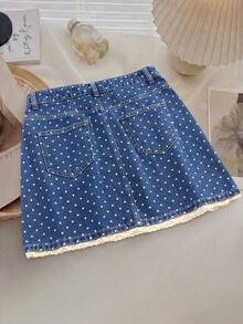 GlowEve Damen Sommer Lässig Polka Dot Muster Denim Rock - Blau - Übersicht 2