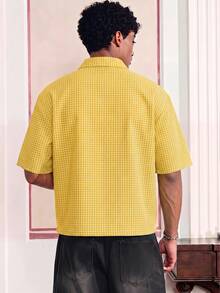 SWAVVY Men's Summer Casual Plaid Shirt - Yellow - View 5