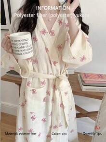 1件套女士春秋韩版简约舒适浴袍睡衣粉色蝴蝶结休闲宽松家居服睡衣速干吸汗浴袍适合泡温泉情侣款浴袍 - 粉色 - 查看 13