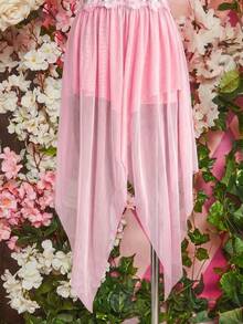 Fantasy Costume Fantasy Costume 網格花卉刺繡貼花露背性感服裝洋裝 - 珊瑚粉 - 查看 8