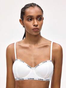 Rest Era 1/2 Cup Underwire Lift & Enhance Sports Bra With Letter Jacquard Tape, Casual Wear, Suitable For Gym, Workout, Women - White - View 1