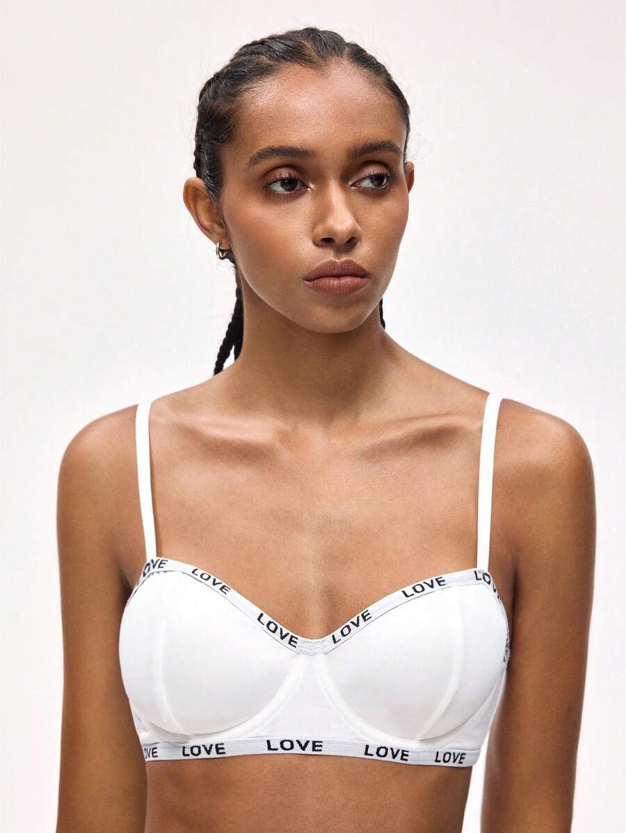 Rest Era 1/2 Cup Underwire Lift & Enhance Sports Bra With Letter Jacquard Tape, Casual Wear, Suitable For Gym, Workout, Women - White - View 1