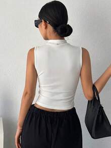 DAZY 女款高領修身細肩帶背心 - 白色 - 查看 3
