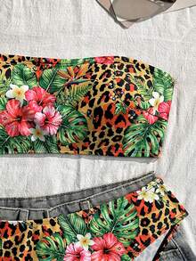 Swim Vcay 2pcs Women's Leopard Print Random Pattern Strapless Bikini Swimsuit Set, Suitable For Summer Beach Vacation Wear - Multicolor - View 4