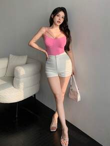 DAZY 女款細肩帶露背修身迷人甜美溫柔背心掛脖上衣 - 粉色 - 查看 2