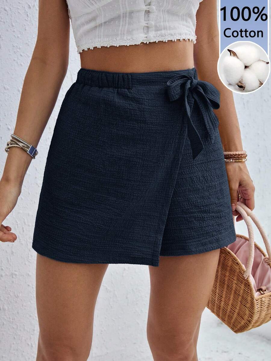 SHEIN Frenchy 休閒簡約深藍色女款短褲,適合夏季 - 藏蓝色 - 查看 1