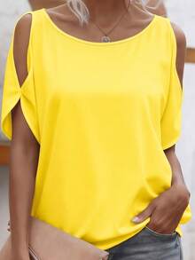 EMERY ROSE Graphic Tee, Shoulder T-Shirt, Women's Summer Tops, Retro Style, All-Season Comfort For Women - White - View 3