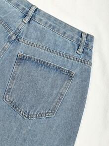 SHEIN Y2K Fashion Rhinestone Striped Washed Versatile Denim Shorts - Light Wash - View 6