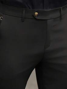 Manfinity Mode Men's Solid Color Minimalist Casual Black Formal Pants, Old Money Style, Ceremony - Black - View 5