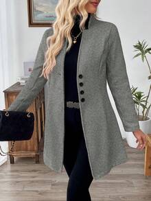 EMERY ROSE Chaqueta ajustada de cuello alto casual para vacaciones de mujer - Gris Claro - Ver 3