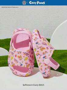 Cozy Pixies | PAW Patrol 女童可愛卡通印花兒童拖鞋，幼童與兒童快乾洗澡拖鞋，輕量耐用EVA材質，適用於室內、浴室、遊樂場、游泳池、海灘等場所，是室內洗澡拖鞋涼鞋與戶外穿著的理想選擇 - 粉色 - 查看 1