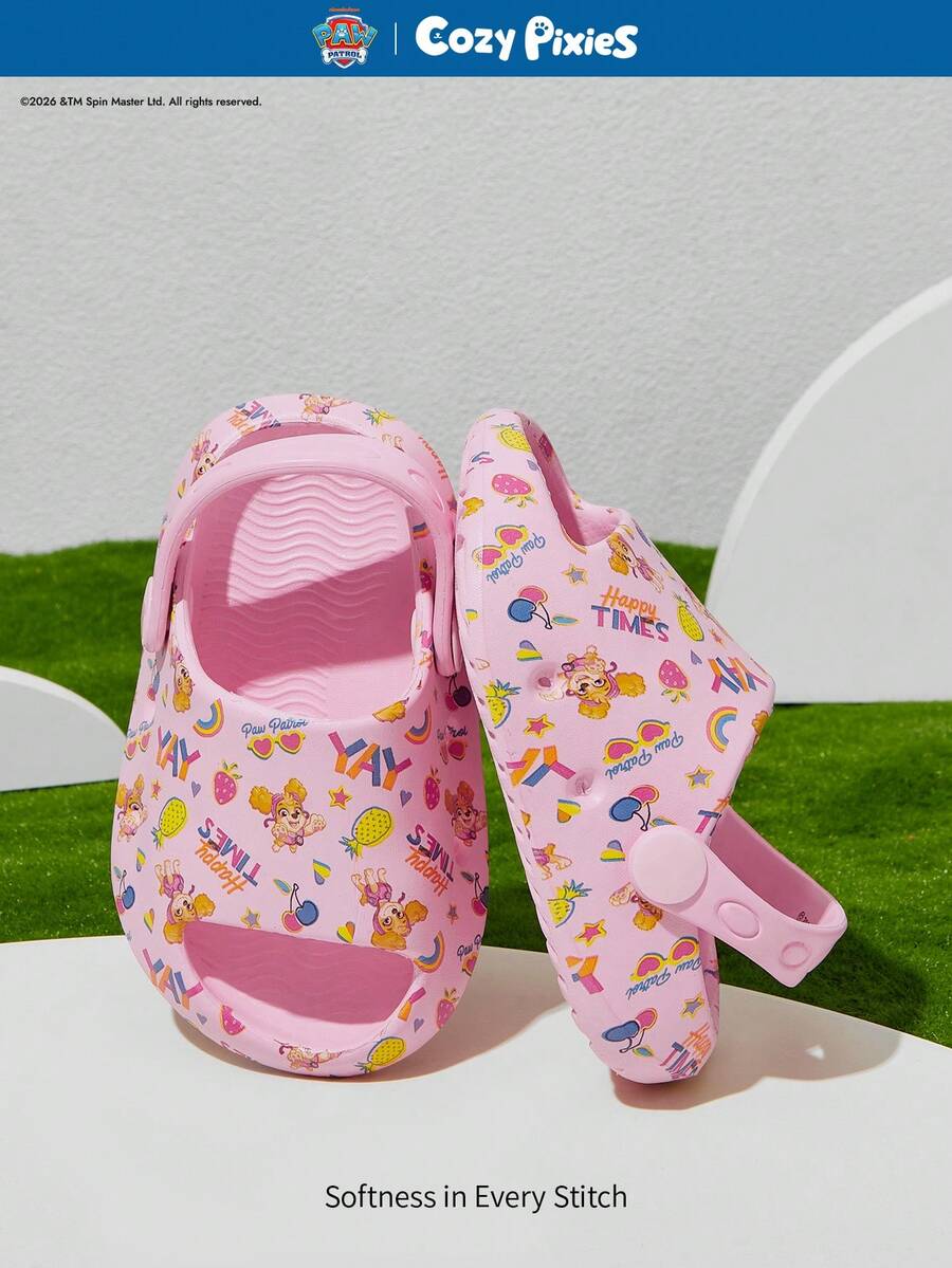 Cozy Pixies | PAW Patrol 女童可愛卡通印花兒童拖鞋,幼童與兒童快乾洗澡拖鞋,輕量耐用EVA材質,適用於室內、浴室、遊樂場、游泳池、海灘等場所,是室內洗澡拖鞋涼鞋與戶外穿著的理想選擇 - 粉色 - 查看 1