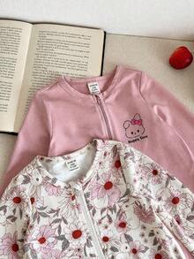 LMoss Kids Baby Girl Knitted Cute Animal Pattern Casual Romper 2 Pieces Set - Dusty Pink - View 4