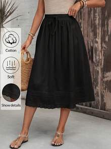 EMERY ROSE Women's Solid Color Casual Boho Vacation Skirt Holiday Black Autumn - Black - View 3