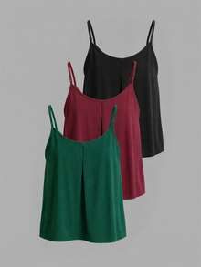 SHEIN Clasi 女款素色簡約百搭百褶細肩帶背心上衣 3件組 - 彩色 - 查看 2