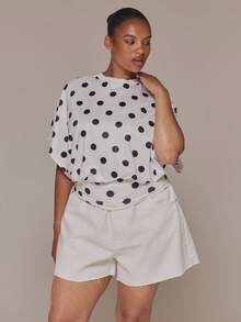 MUSERA Curve Polka Dot Print Cotton Cinched Detail Top - Multicolor - View 5