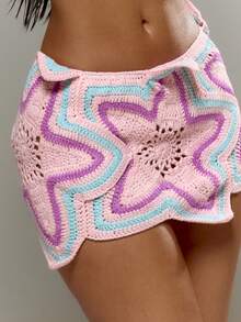 MUSERA Knit Crochet Micro Mini Star Skirt Spring Summer Holiday Vacation Ibiza Festival Psyche - Multicolor - View 5
