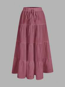 SHEIN EZwear 女款休閒度假多層蛋糕裙，適合夏季 - 彩色 - 查看 1