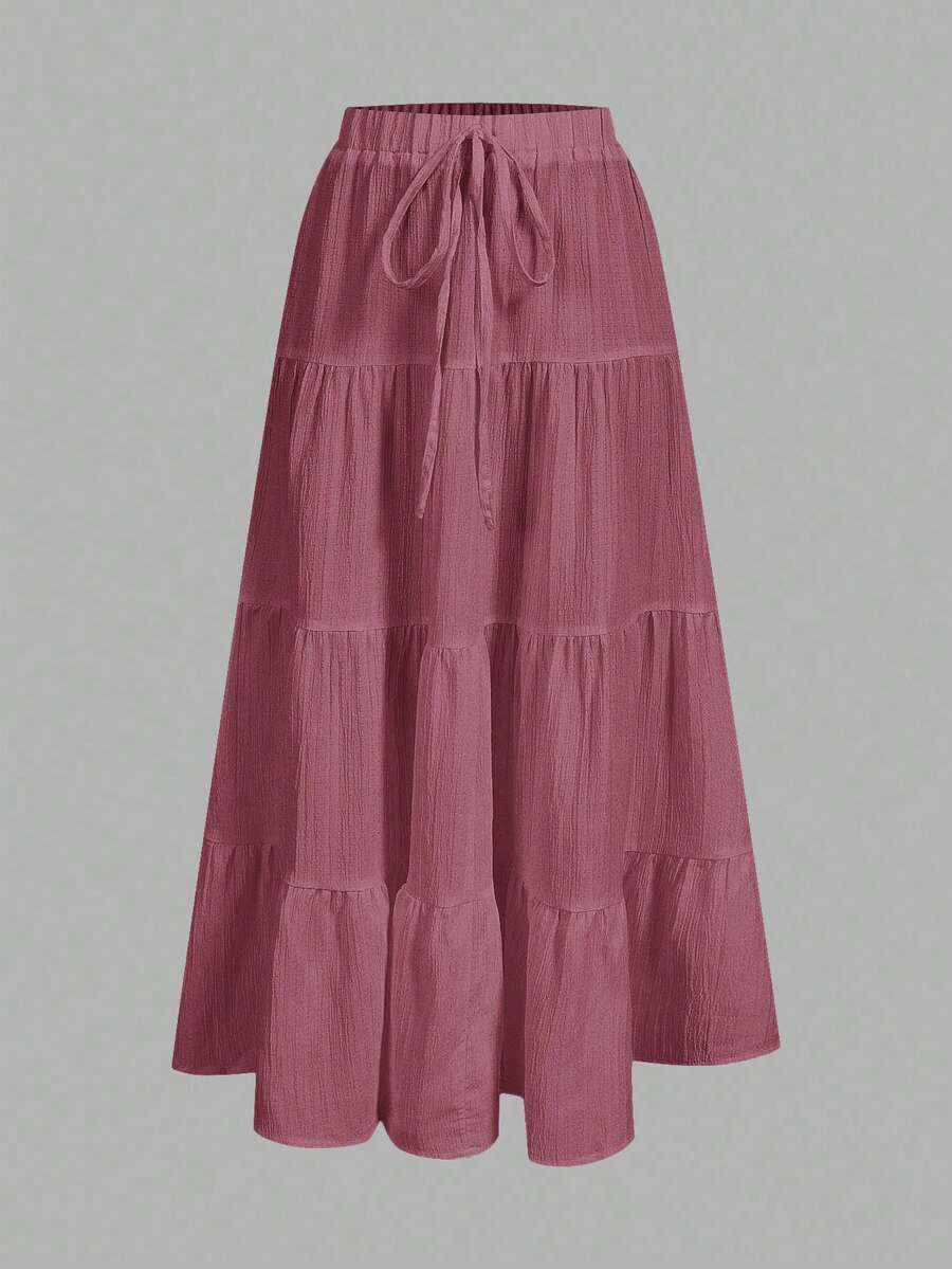 SHEIN EZwear 女款休閒度假多層蛋糕裙,適合夏季 - 彩色 - 查看 1