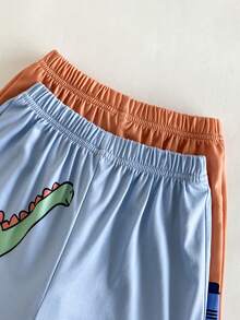 4pcs/Set Young BoyCute Cartoon Dinosaur Print Loose Short Sleeve Top And Shorts Pajama Set - Multicolor - View 6