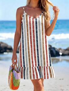 SHEIN LUNE Women's Printed Mini Ruffle Hem Cami Dress - Multicolor - View 3