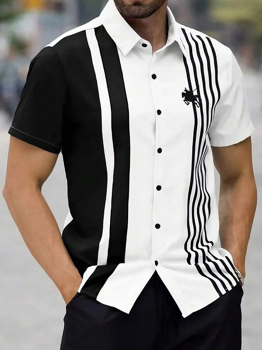 Manfinity Homme Men's Summer Casual Color Block Patchwork Shirt - Multicolor - View 1