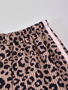 Girls' Black Street Style Casual Sports Long Pants With Simple Leopard Print Patchwork - Brown - View 6