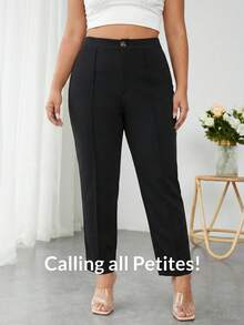 SHEIN PETITE CURVE 大码休闲百搭纯色裤 - 黑色 - 查看 6