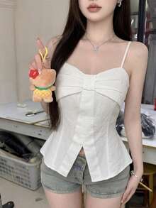 Tideelle 新款女士无袖吊带背心，白色修身性感韩版休闲背心 - 白色 - 查看 2