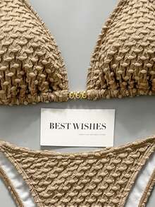 Costavie 2pcs/Set Halter Neck Tie Bikini Swimsuit - Brown - View 6