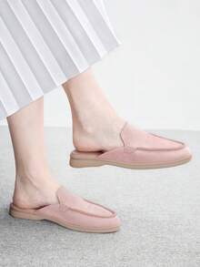 CUCCOO BIZCHIC 時尚粉色麂皮舒適通勤平底穆勒鞋，適合戶外購物與工作，日常舒適女款平底鞋 - 淺粉色 - 查看 4