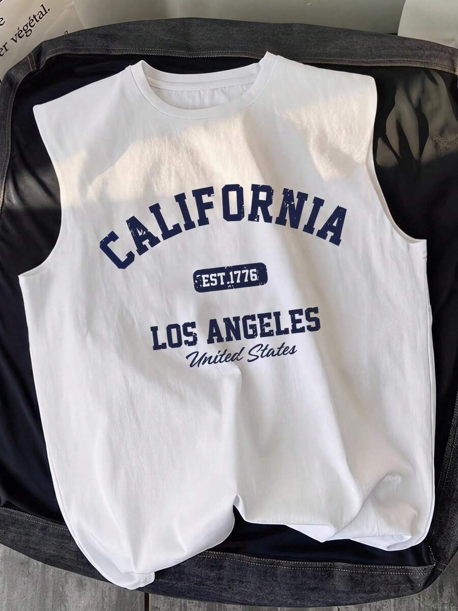 Camiseta de tirantes sin mangas con estampado de letras simple y casual para niño joven, adecuada para el verano - Multicolor - Ver 1