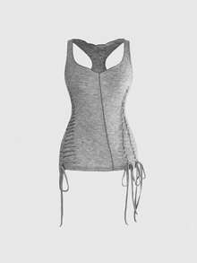 ROMWE Grunge Punk Spring/Summer Festival Outfits Burnout Tie-Knot Punk Sheer Fitted Tank Top - Grey - View 1