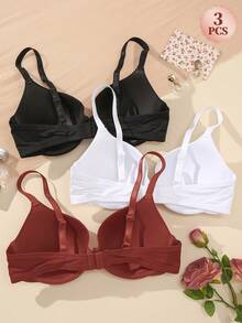 DesireSculpt 3pcs/Set Plus Size Comfortable Seamless Smooth Push-Up Underwire Bra For Daily Casual Wear - Multicolor - View 2