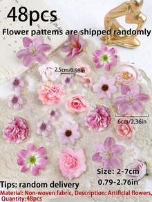24/48 PCS Pink Artificial Flower Kit DIY Handmade Headpiece Garland Material Wedding Flower Supplies For Holiday Birthday Party Decoration Bridal Corsage Flower Arrangement Home Florist Garden Decor Mother's Day All Season Long Popular Floral - Pink - View 7