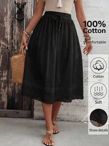 EMERY ROSE Women's Solid Color Casual Boho Vacation Skirt Holiday Black Autumn - Black - View 1