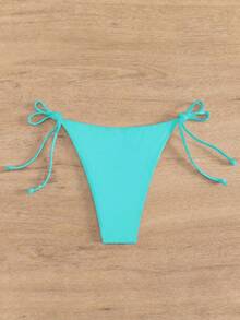 Swim Basics Women's Summer Beach Solid Color Side Tie Bikini Bottoms - Mint Blue - View 2
