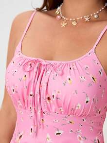 SHEIN EZwear 性感黑色针织紧身迷你连衣裙，细肩带，夏季 - 粉色 - 查看 3