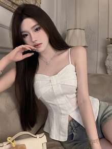 Tideelle 新款女士无袖吊带背心，白色修身性感韩版休闲背心 - 白色 - 查看 1