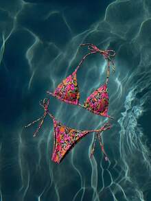 Anewsta Women's Summer Beach Floral Print Halter Bikini Set - Multicolor - View 3