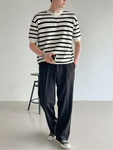 DAZY Camiseta de punto de verano para hombre con estampado de rayas - Beis - Ver 5
