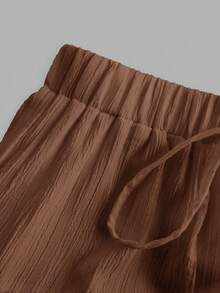 SHEIN Tall CURVE CURVE Plus Size Women's Brown Drawstring Waist Skirt, High-Waisted Boho Smart Casual Long Skirt,Autumn Picnic Vacation Fall - Brown - View 5