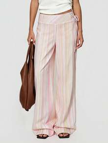 Avenya Low Waist Striped Drawstring Casual Pants - Pink - View 2